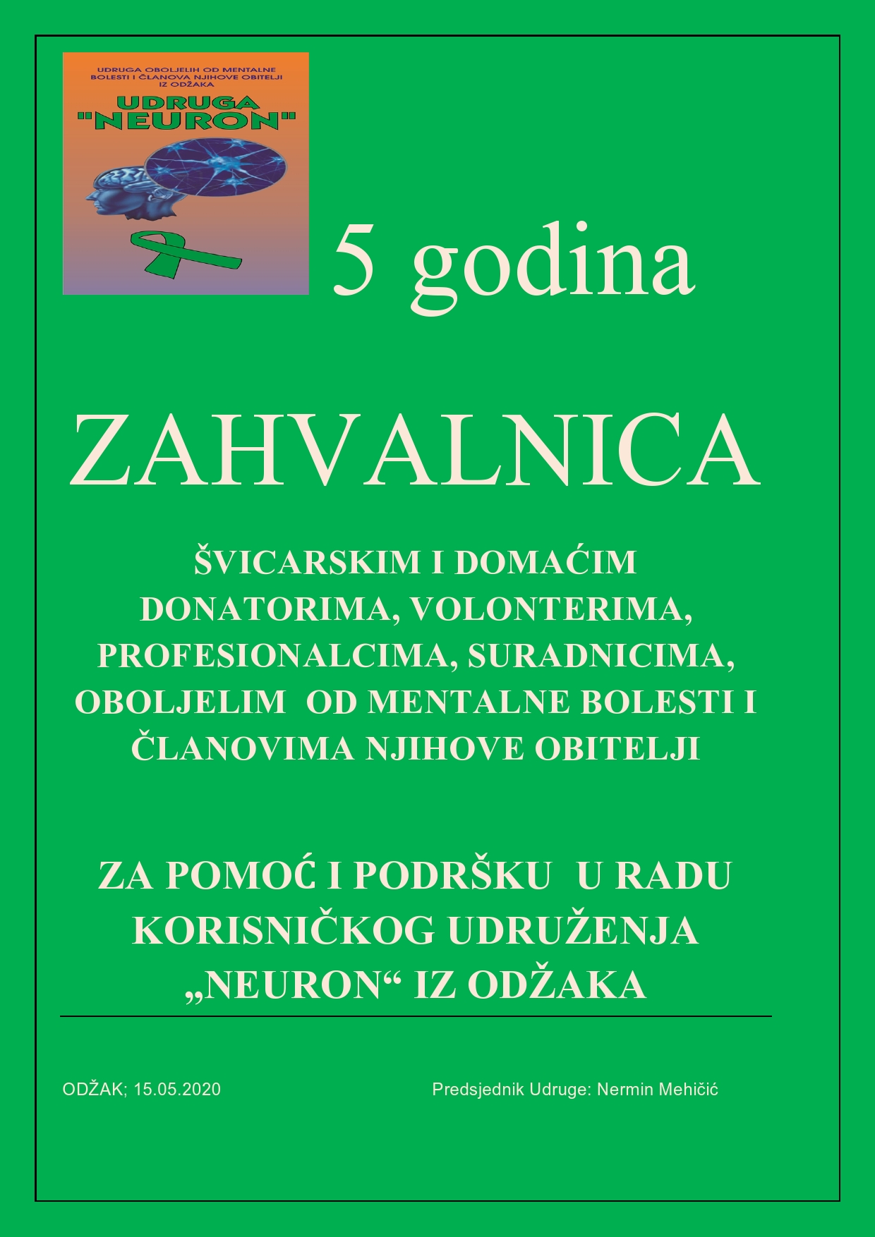 Zahvalnica 5 godina